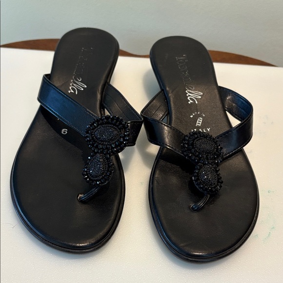 Tuscanella Italian leather sandals/ beaded sparkly decor flip-flop wedge style - Picture 3 of 13